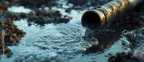 Water flowing from tap gradually transitioning into polluted sludge visually depicting the environmental impact and degradation of clean water sources due to industrial waste and contamination photo