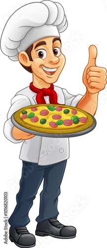 A chef cook holding a pizza...