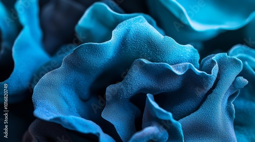  A tight shot of a huge blue bloom, its petals dotted with water droplets, nearly equaling the flower's size photo