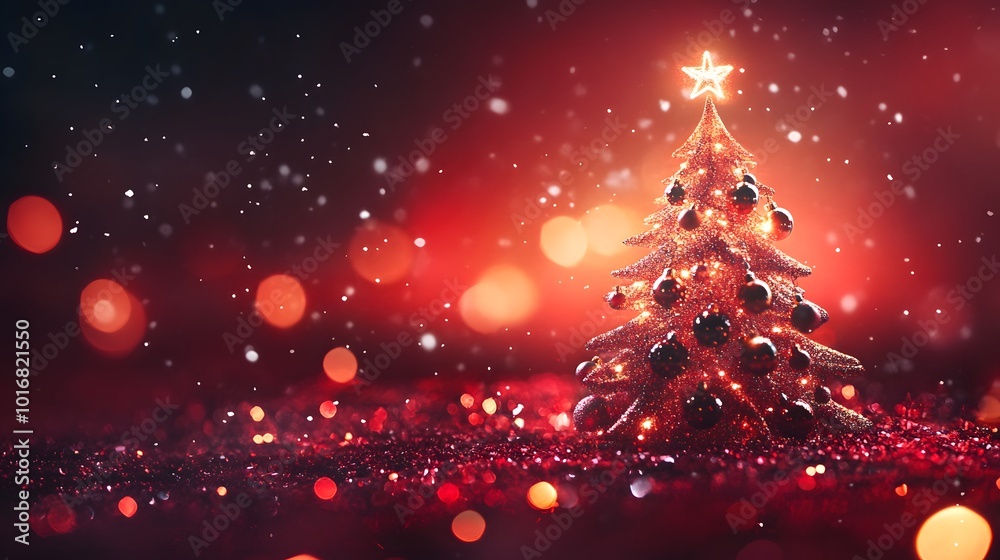 A Glittering Christmas Tree with Red and Gold Accents A Glittering Christmas Tree with Red and Gold Accents
