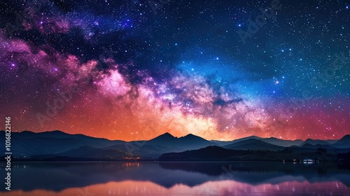 Colorful milkyway galaxy night stars landscape