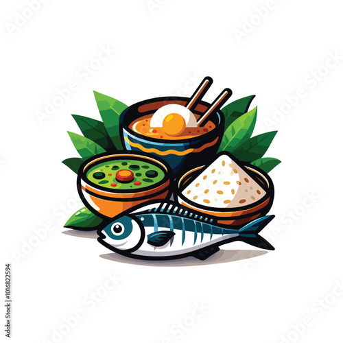 Bangladeshi Traditional  Bangla New Year ,Pohela Boishakh,Panta Bhat and hilsa vector

