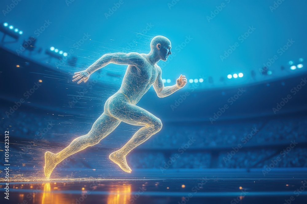 Obraz premium Futuristic Neon Runner on Stadium Track