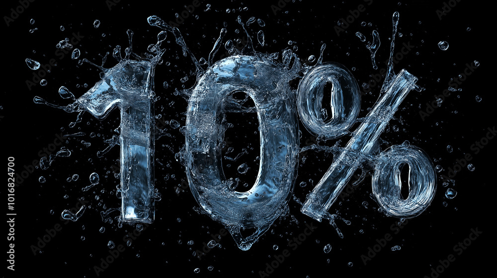 Water splashes forming the number ten percent in a creative and artistic display against a dark background Water splashes forming the number ten percent in a creative and artistic display against a dark background