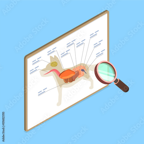 3D Isometric Flat Vector Illustration of Dog Anantomy, Internal Organ Examination Reveals A Dog Internal Organs