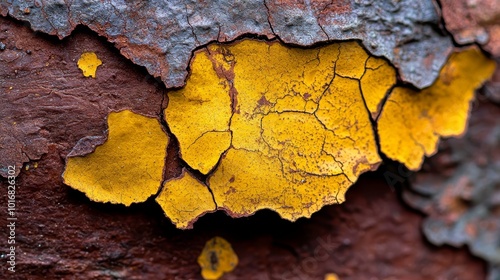  A tight shot of tree bark with yellow and gray flakes in motion