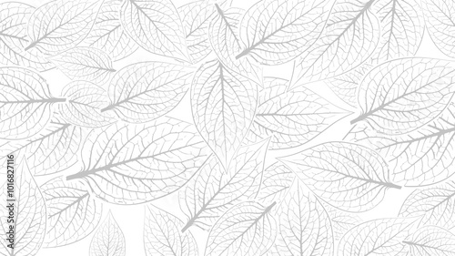 White leaves background. Skeleton leaf pattern. Floral outline design.