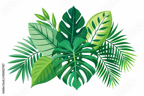 Hand drawn flat jungle background with tropical leaves