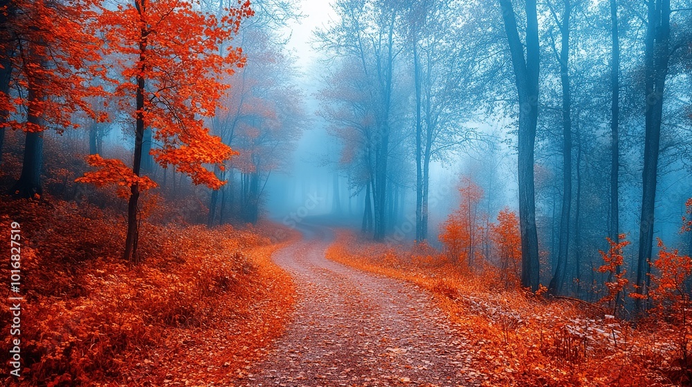 Fototapeta premium Path Through a Misty Autumn Forest