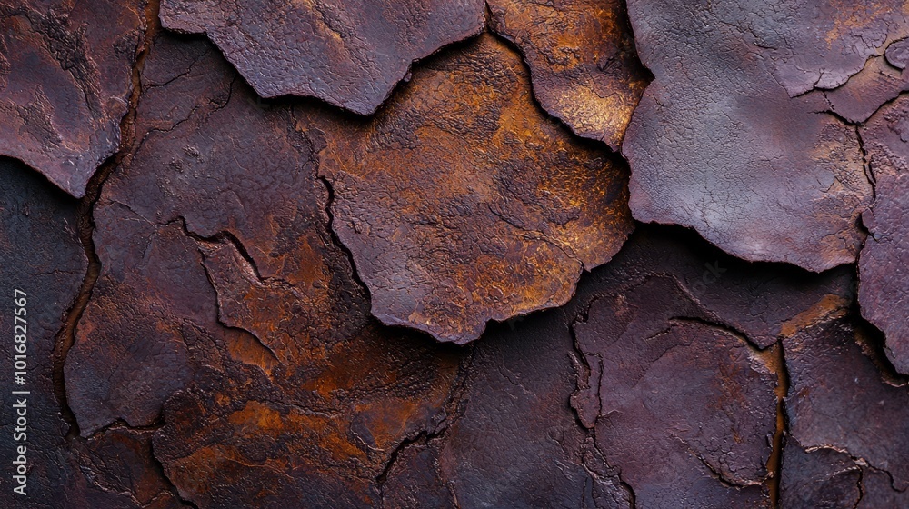 A tight shot of a weathered surface, displaying signs of being covered in dark brown paint, now mostly obscured by rust A tight shot of a weathered surface, displaying signs of being covered in dark brown paint, now mostly obscured by rust