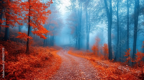 Path Through a Misty Autumn Forest