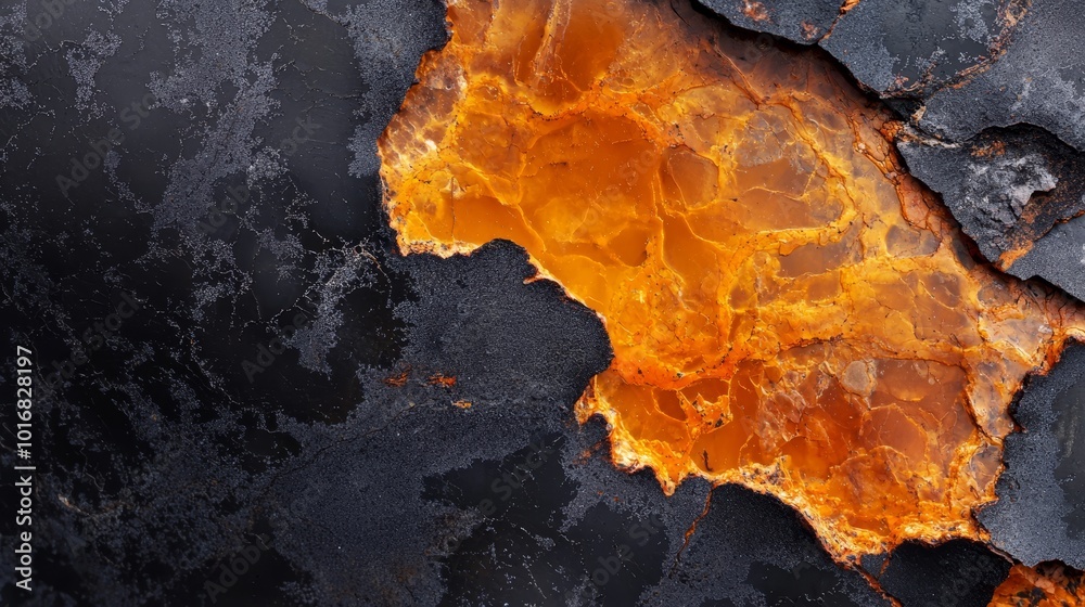  A tight shot of a metallic object with orange and black paint against a contrasting black-and-white backdrop