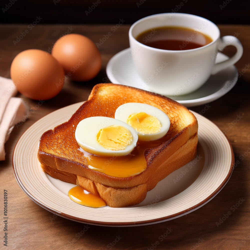 Fototapeta premium Kaya Toast with Butter and Soft Eggs