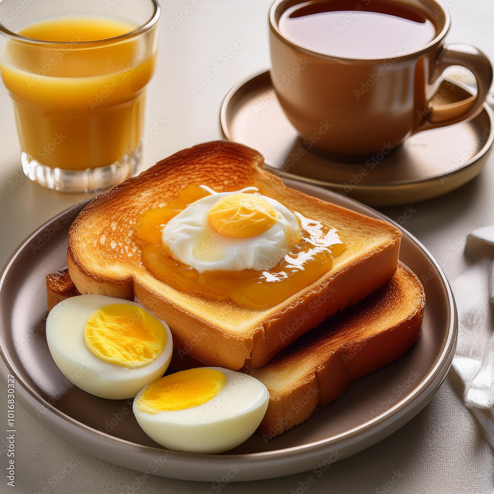 Fototapeta premium Kaya Toast with Butter and Soft Eggs
