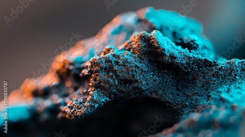  A tight shot of a blue-brown rock, textured with earth, against a vaguely defined background