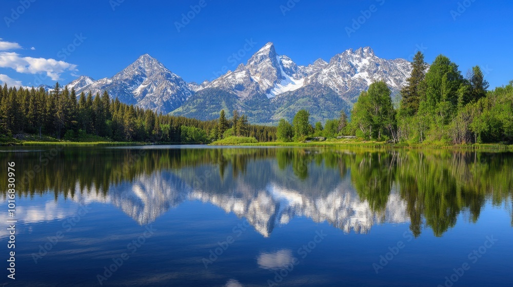 Serene Lake with Towering Snow-Capped Mountains Serene Lake with Towering Snow-Capped Mountains