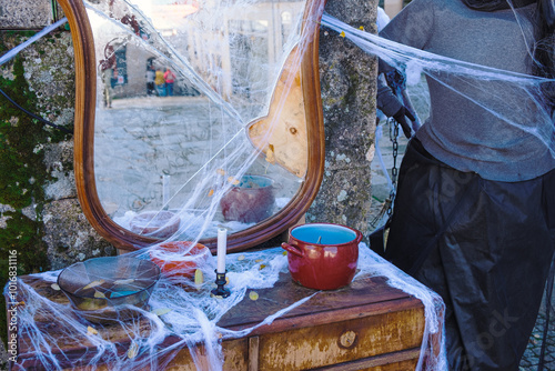 decoration in the streets of Allariz to celebrate the Samhaim, Galicia. Spain. photo