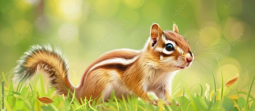 Fototapeta premium Chipmunk Searching For Food In Nature