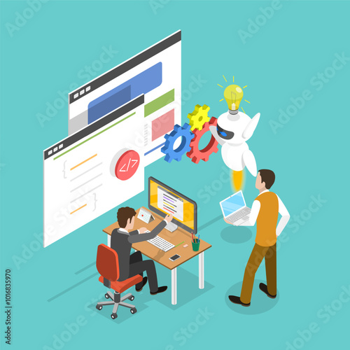 3D Isometric Flat Vector Illustration of Programming, Chatbot Assistant