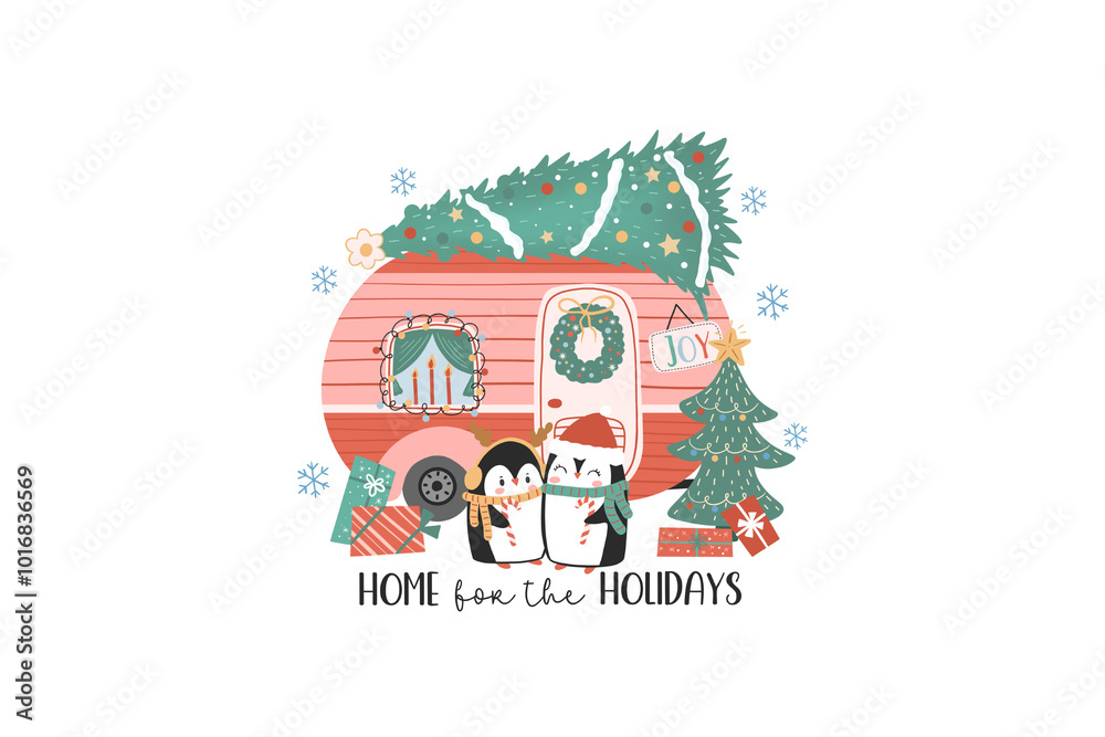 Home for the holiday, Hand Drawn Christmas Sublimation design Home for the holiday, Hand Drawn Christmas Sublimation design