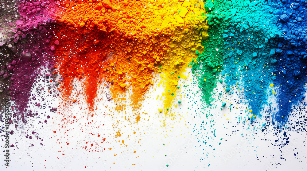 Vibrant Colors of Powdered Pigments Cascading in a Colorful Array on a White Surface Vibrant Colors of Powdered Pigments Cascading in a Colorful Array on a White Surface