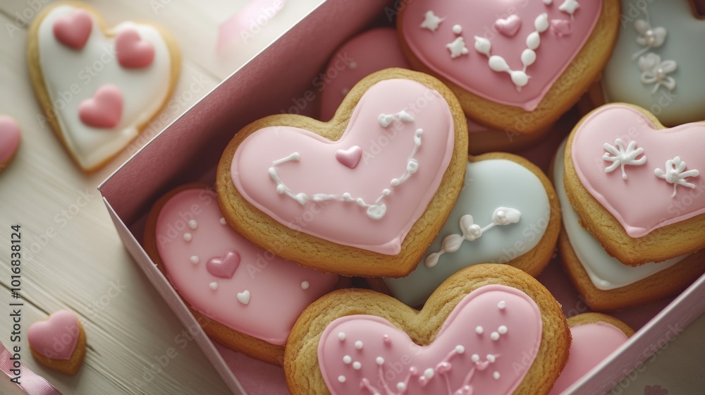 Valentine's Day cookie box, heart-shaped with romantic decorations generative ai Valentine's Day cookie box, heart-shaped with romantic decorations generative ai