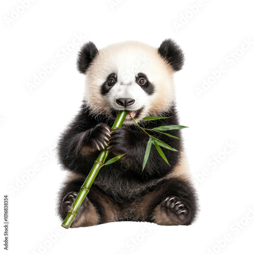 Adorable panda munching on bamboo photo