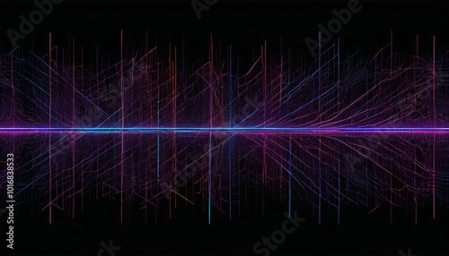 Pulsing neon lines weave through a dark background, forming intricate patterns that evoke advanced circuitry and high-tech connections, Generative AI