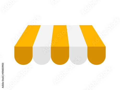 Store awning design. Striped shop and cafe awning, market stall covers isolated on white. Eps10 vector set of awning