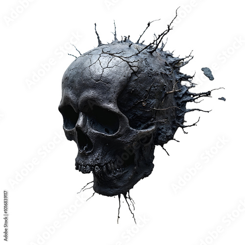 Old trunon skull showing detailed texture and crack on isolated transparent background photo