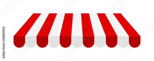 Store awning design. Striped shop and cafe awning, market stall covers isolated on white. Eps10 vector set of awning