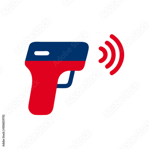 Pet microchip scanner icon in red and blue colors for animal identification and welfare