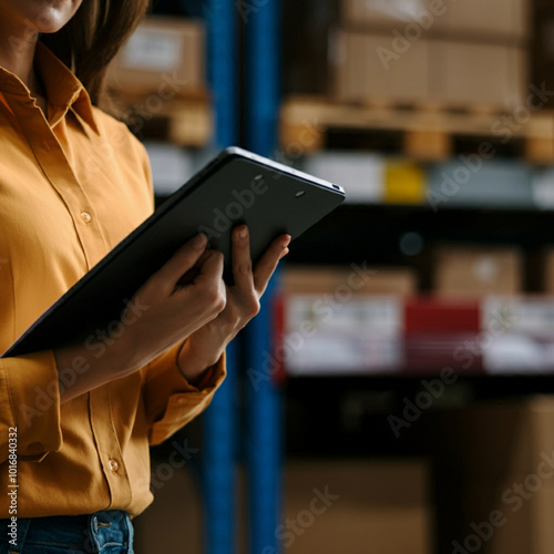 Warehouse Supervisor Managing Inventory on Tablet