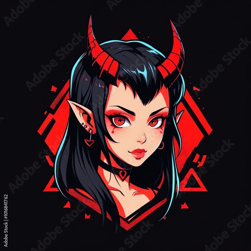 Cute Demon Girl with Red Horns photo