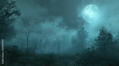 moonlight landscape in horror Halloween woods