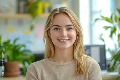 Portrait of a Smiling Young Woman with Blonde Hair Free Download Portrait of a Smiling Young Woman with Blonde Hair - GFXLoad
