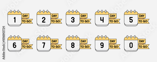 day to go Countdown left days calendar .Collection calendars with number of count down time.Number 1, 2, 3, 4 5 6 7 8 9 10 of days.