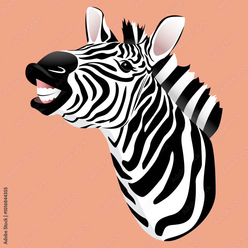 Funny and realistic zebra head. Vector animal illustration