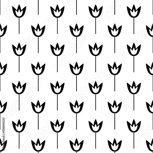 seamless pattern with black and white flowers sign leaf  element icon repeated vector illustration 