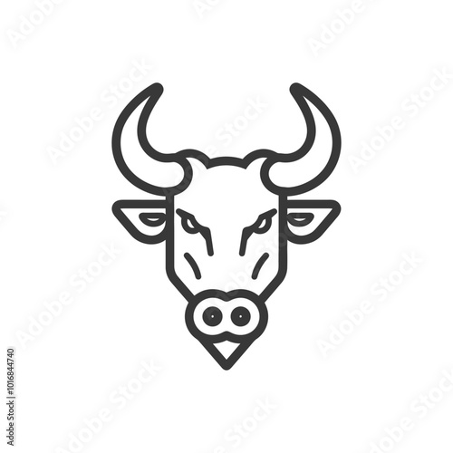 Line Drawing of a Bulls Head with Large Horns