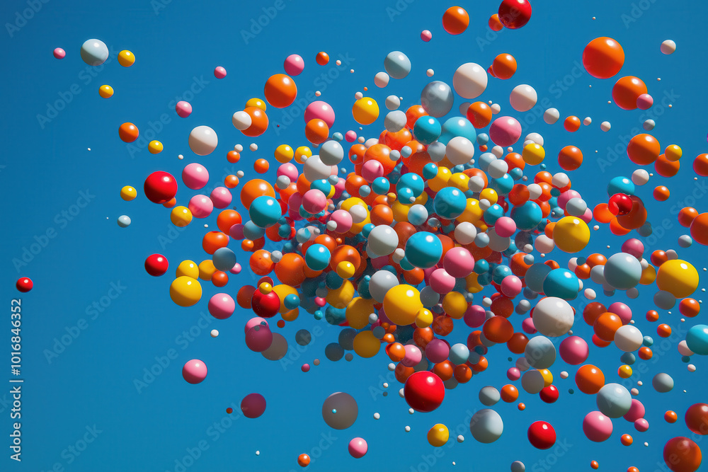 A colorful bunch of balloons floating in the sky