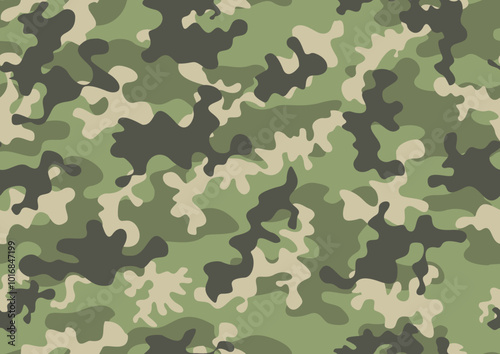 
modern camouflage pattern, repeat texture, military green background for printing clothing, paper, fabric