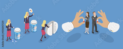 3D Isometric Flat Vector Illustration of Placebo Effect, Fake Treatment, Belief influence