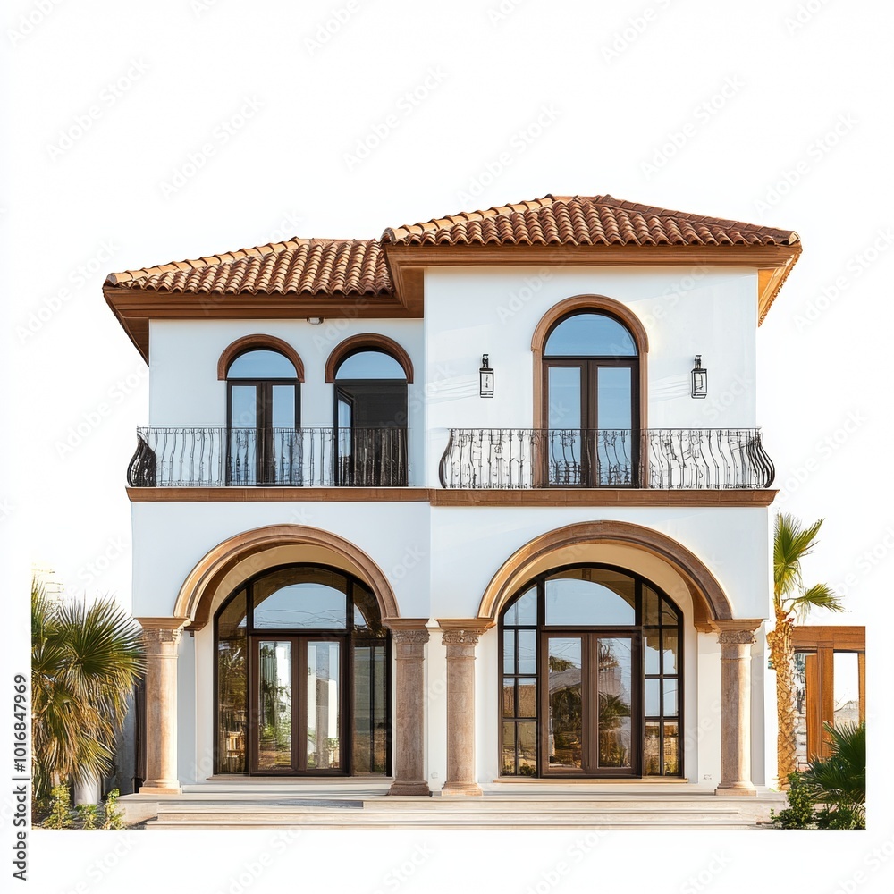 Luxurious Mediterranean Villa with Arched Windows and Terracotta Roof Luxurious Mediterranean Villa with Arched Windows and Terracotta Roof