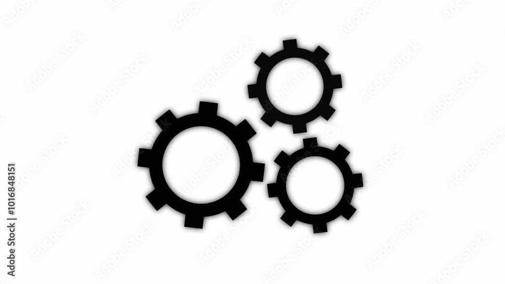 Rotating gears on transparent background.