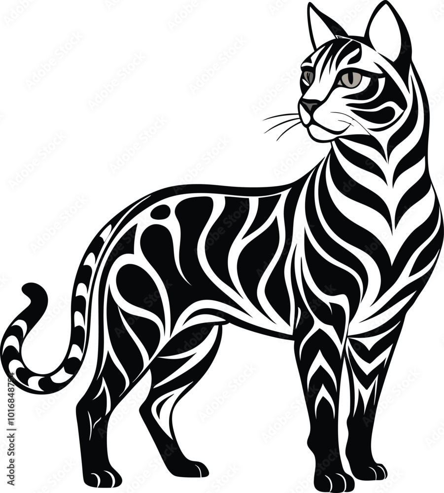 Bengal cat silhouette vector art icon and logo black and white illustration design
