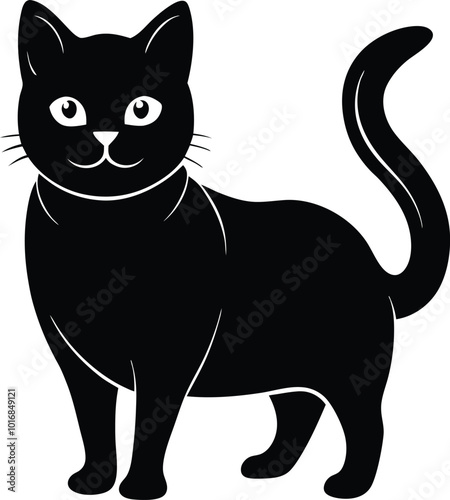 British shorthair cat silhouette vector art icon and logo black and white illustration design