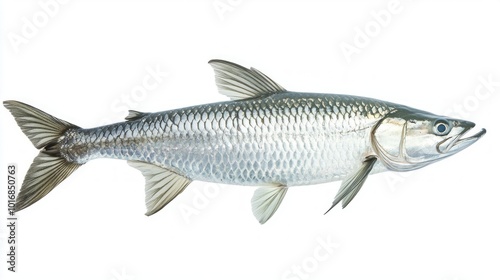 Atlantic Tarpon glides through the water with elegance displaying its iconic silvery scales and elongated body that highlight its natural beauty and agility.