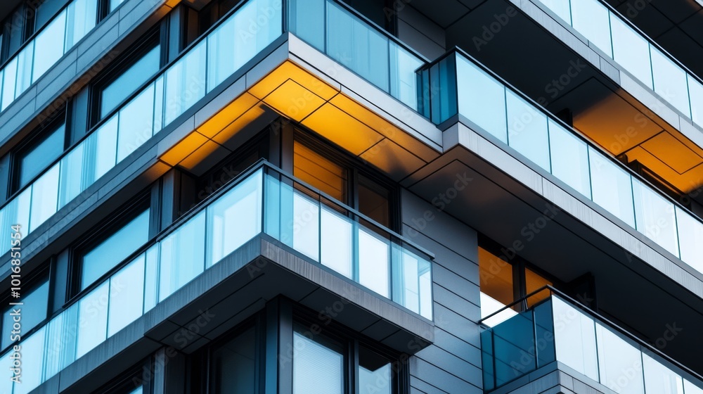 Modern elements in contemporary architecture.. Architectural details of a modern apartment building Modern elements in contemporary architecture.. Architectural details of a modern apartment building