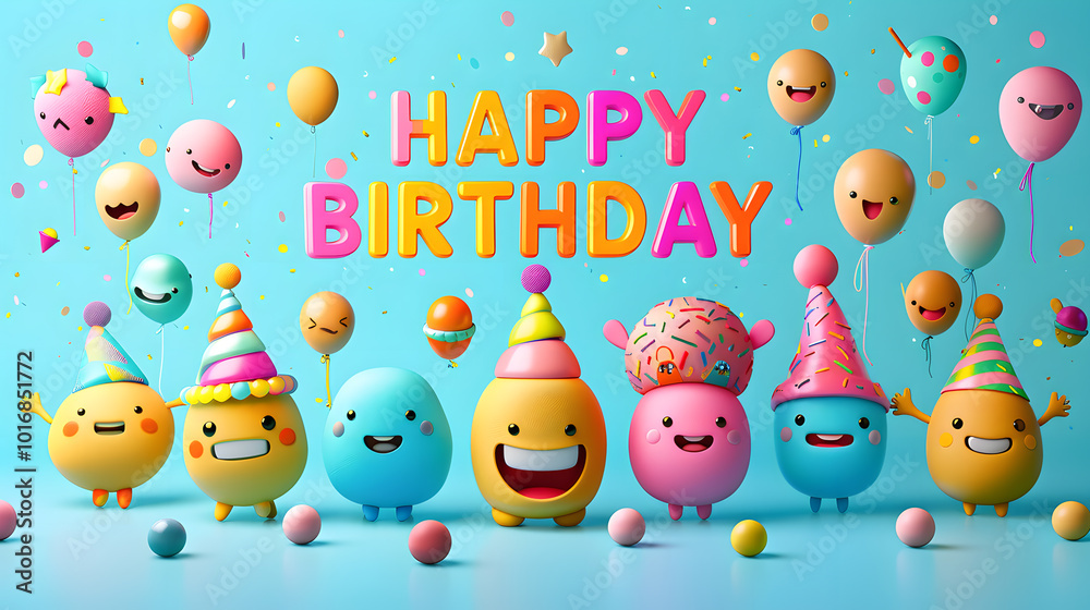 Naklejka premium A group of smiling emoji wearing party hats, with the text